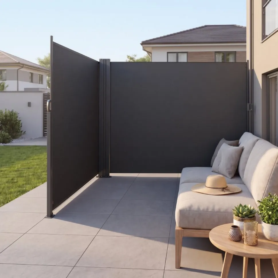 VEVOR Retractable Side Awning, 71" x 236" Patio Retractable Side Screen with 180 g/m² Polyester Fabric, Waterproof Sunshade Outdoor Privacy Screen Room Divider for Garden, Balcony, Pools, Deck, Gray