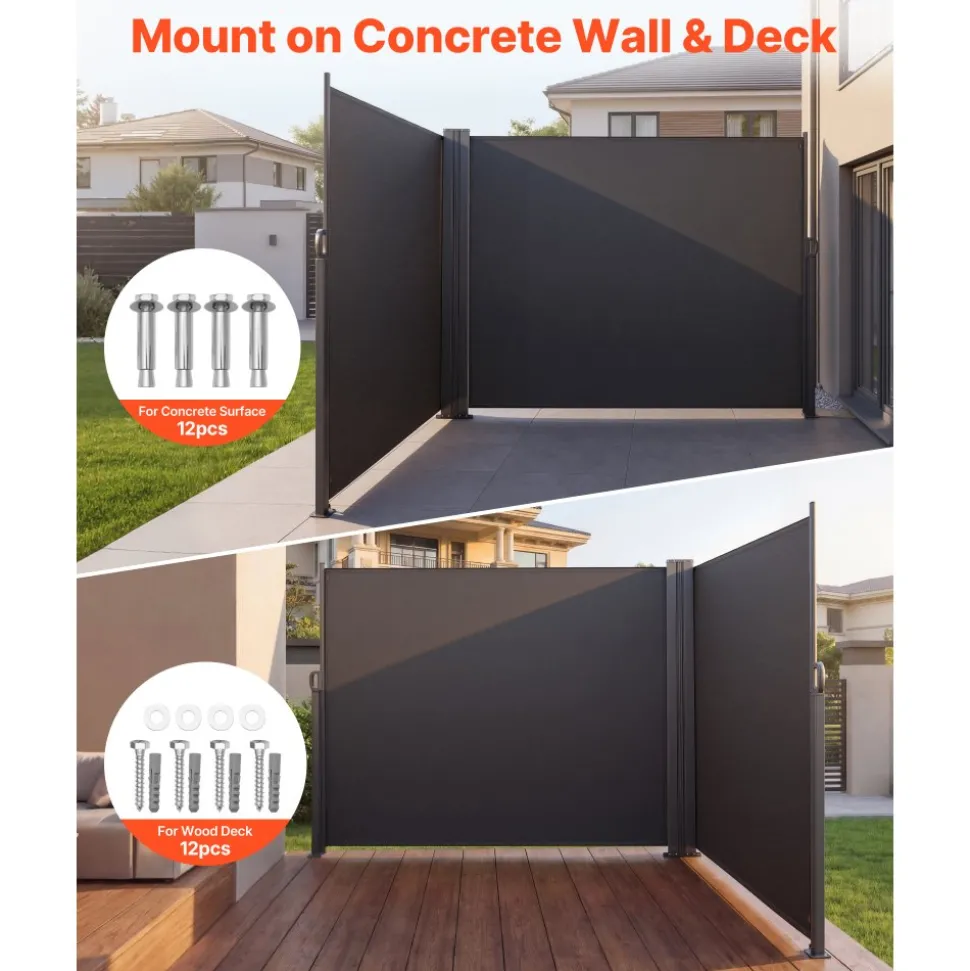 VEVOR Retractable Side Awning, 71" x 236" Patio Retractable Side Screen with 180 g/m² Polyester Fabric, Waterproof Sunshade Outdoor Privacy Screen Room Divider for Garden, Balcony, Pools, Deck, Gray