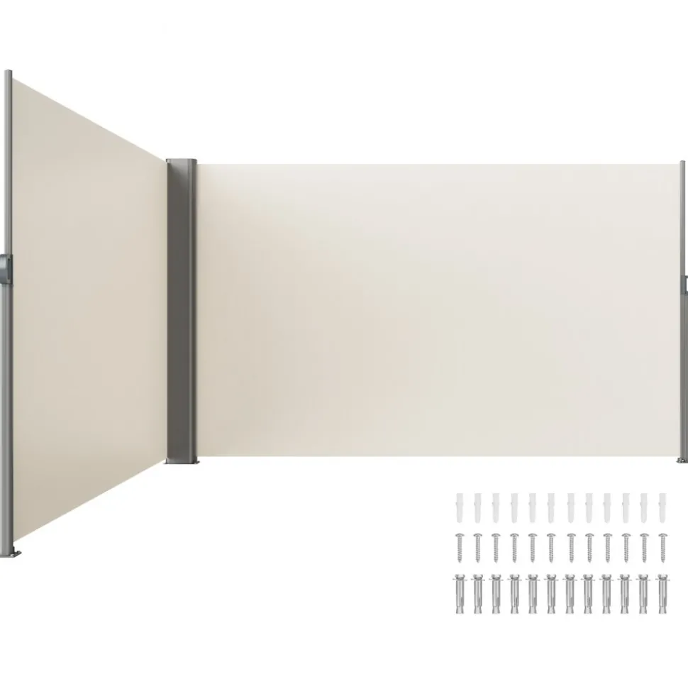 VEVOR Retractable Side Awning, 71''x 236'' Aluminum Outdoor Privacy Screen, 280g Polyester Water-proof Retractable Patio Screen, UV 30+ Room Divider Wind Screen for Patio, Backyard, Balcony, Beige