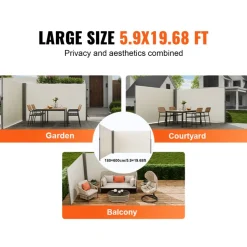 VEVOR Retractable Side Awning, 71''x 236'' Aluminum Outdoor Privacy Screen, 280g Polyester Water-proof Retractable Patio Screen, UV 30+ Room Divider Wind Screen for Patio, Backyard, Balcony, Beige