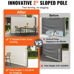 VEVOR Retractable Side Awning, 71''x 236'' Aluminum Outdoor Privacy Screen, 280g Polyester Water-proof Retractable Patio Screen, UV 30+ Room Divider Wind Screen for Patio, Backyard, Balcony, Beige