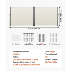 VEVOR Retractable Side Awning, 71