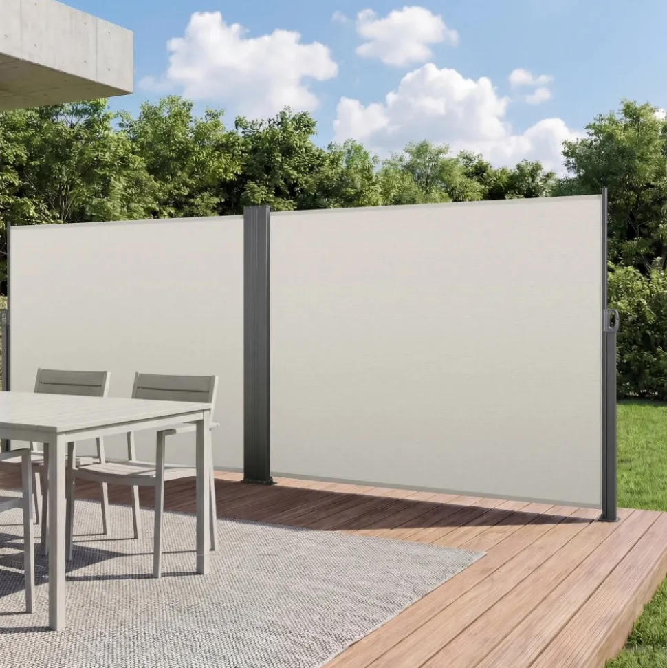 VEVOR Retractable Side Awning, 71" x 236" Patio Retractable Side Screen with 180 g/m² Polyester Fabric, Waterproof Sunshade Outdoor Privacy Screen Room Divider for Garden, Balcony, Pools, Deck, Beige