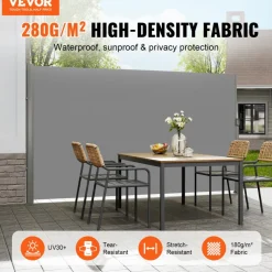 VEVOR Retractable Side Awning, 63''x 118'' Aluminum Outdoor Privacy Screen, 280g Polyester Water-proof Retractable Patio Screen, UV 30+ Room Divider Wind Screen for Patio, Backyard, Balcony, Gray