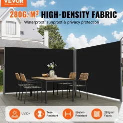 VEVOR Retractable Side Awning, 71''x 138'' Outdoor Privacy Screen, 180g Polyester Water-proof Retractable Patio Screen, UV 30+ Room Divider Wind Screen for Patio, Backyard, Balcony, Beige