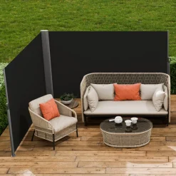 VEVOR Retractable Side Awning, 71''x 138'' Outdoor Privacy Screen, 180g Polyester Water-proof Retractable Patio Screen, UV 30+ Room Divider Wind Screen for Patio, Backyard, Balcony, Beige