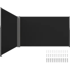 VEVOR Retractable Side Awning, 71''x 236'' Aluminum Outdoor Privacy Screen, 280g Polyester Water-proof Retractable Patio Screen, UV 30+ Room Divider Wind Screen for Patio, Backyard, Balcony, Black