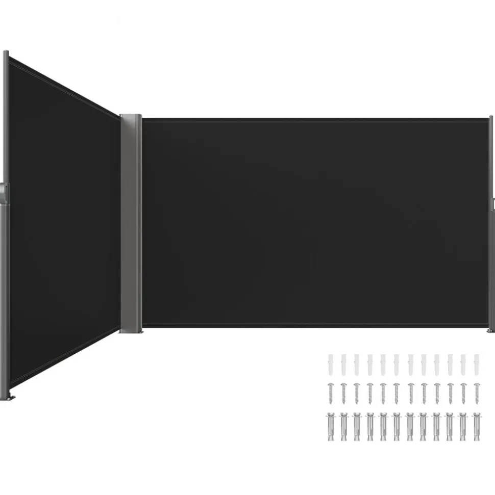 VEVOR Retractable Side Awning, 71''x 236'' Aluminum Outdoor Privacy Screen, 280g Polyester Water-proof Retractable Patio Screen, UV 30+ Room Divider Wind Screen for Patio, Backyard, Balcony, Black