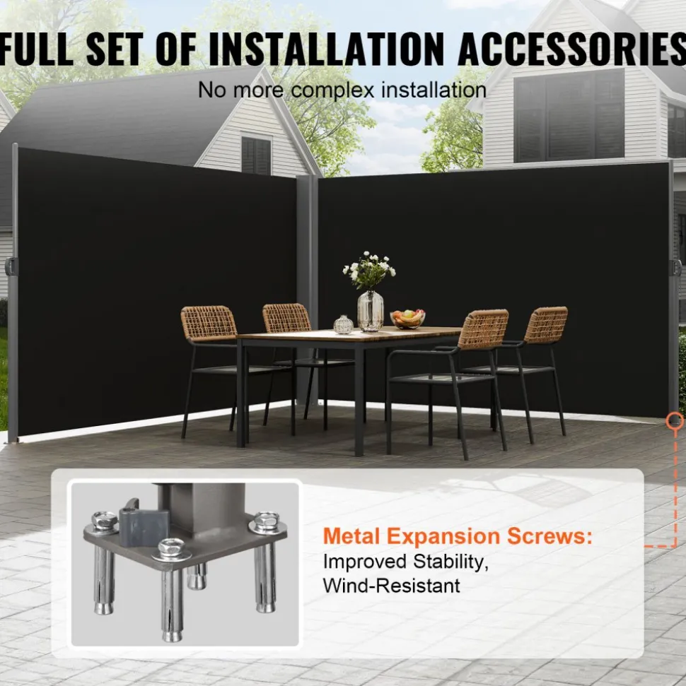 VEVOR Retractable Side Awning, 71''x 236'' Aluminum Outdoor Privacy Screen, 280g Polyester Water-proof Retractable Patio Screen, UV 30+ Room Divider Wind Screen for Patio, Backyard, Balcony, Black