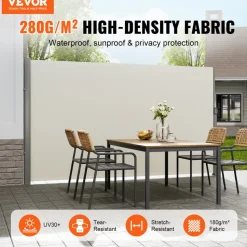 VEVOR Retractable Side Awning, 71''x 118'' Aluminum Outdoor Privacy Screen, 280g Polyester Water-proof Retractable Patio Screen, UV 30+ Room Divider Wind Screen for Patio, Backyard, Balcony, Beige