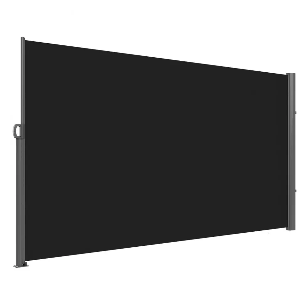 VEVOR Retractable Side Awning, 71''x 118'' Aluminum Outdoor Privacy Screen, 280g Polyester Water-proof Retractable Patio Screen, UV 30+ Room Divider Wind Screen for Patio, Backyard, Balcony, Black