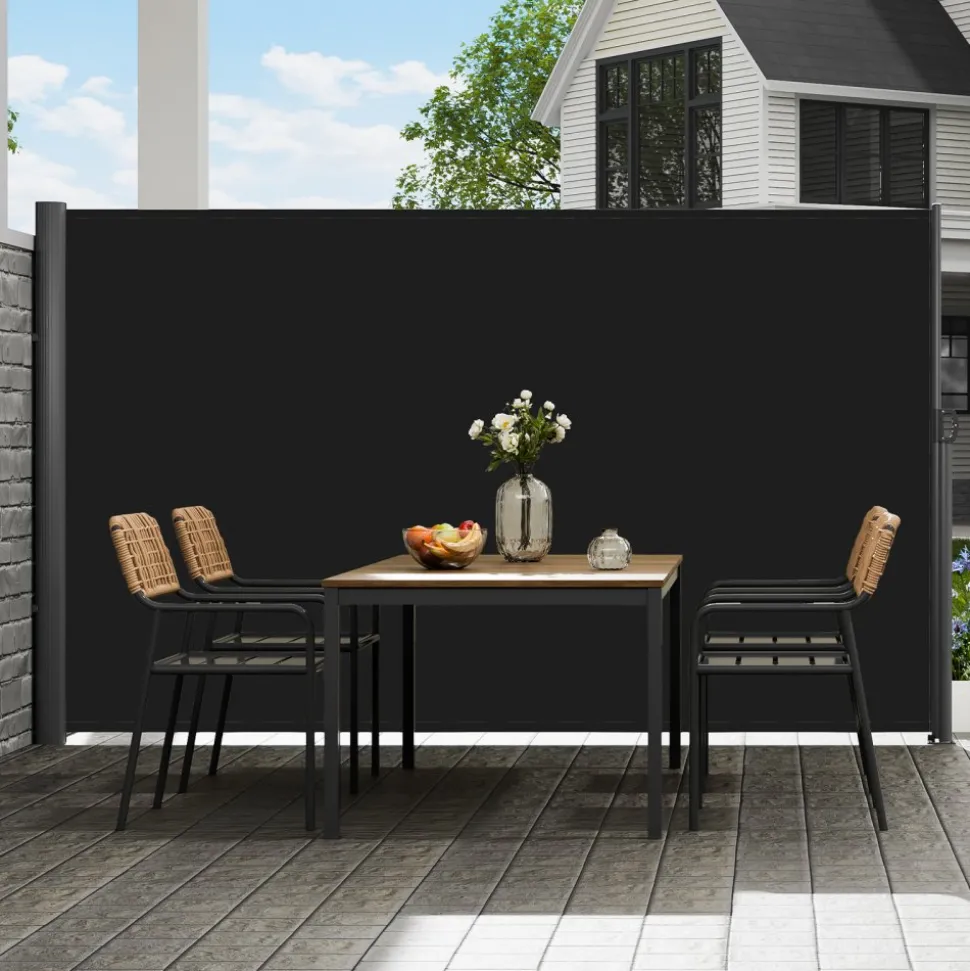 VEVOR Retractable Side Awning, 71''x 118'' Aluminum Outdoor Privacy Screen, 280g Polyester Water-proof Retractable Patio Screen, UV 30+ Room Divider Wind Screen for Patio, Backyard, Balcony, Black
