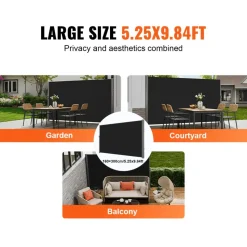 VEVOR Retractable Side Awning, 71''x 118'' Aluminum Outdoor Privacy Screen, 280g Polyester Water-proof Retractable Patio Screen, UV 30+ Room Divider Wind Screen for Patio, Backyard, Balcony, Black