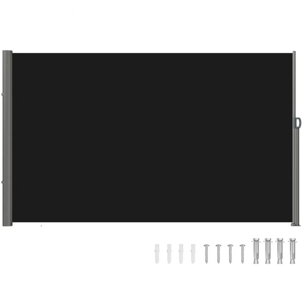 VEVOR Retractable Side Awning, 71''x 118'' Aluminum Outdoor Privacy Screen, 280g Polyester Water-proof Retractable Patio Screen, UV 30+ Room Divider Wind Screen for Patio, Backyard, Balcony, Black
