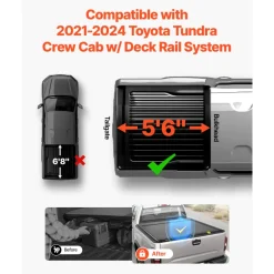 VEVOR Retractable Tonneau Cover, 5.5 ft Retractable Tonneau Cover with Built-in Drainage Pipe for 2021-2024 Toyota Tundra Crew Cab w/ Deck Rail System , Hard Tonneau Cover with Double-Lock & T-Slot