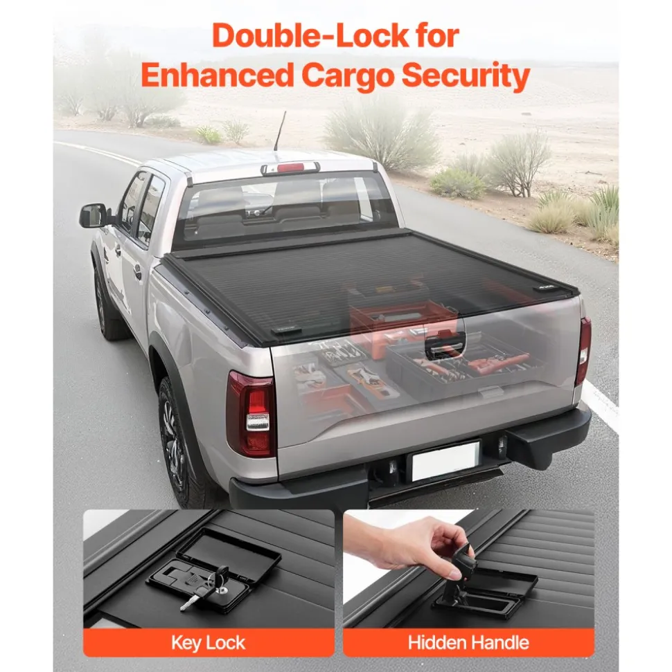 VEVOR Retractable Tonneau Cover, 5.5 ft Hard Retractable Tonneau Cover with Built-in Drainage Pipe for 2009-2024 Ford F-150 Crew Cab , Customized Hard Tonneau Cover with Double-Lock & T-Slot