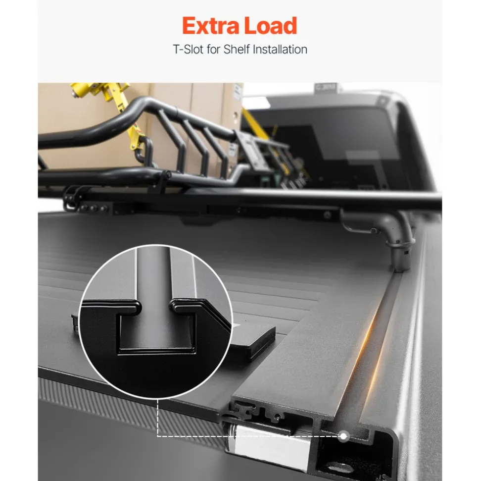 VEVOR Retractable Tonneau Cover, 5.5 ft Hard Retractable Tonneau Cover with Built-in Drainage Pipe for 2009-2024 Ford F-150 Crew Cab , Customized Hard Tonneau Cover with Double-Lock & T-Slot
