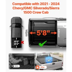 VEVOR Retractable Tonneau Cover, 5.8 ft Hard Tonneau Cover with Built-in Drainage Pipe for 2021-2024 Chevy/GMC Silverado/Sierra 1500 Crew Cab, Customized Hard Tonneau Cover with Double-Lock & T-Slot