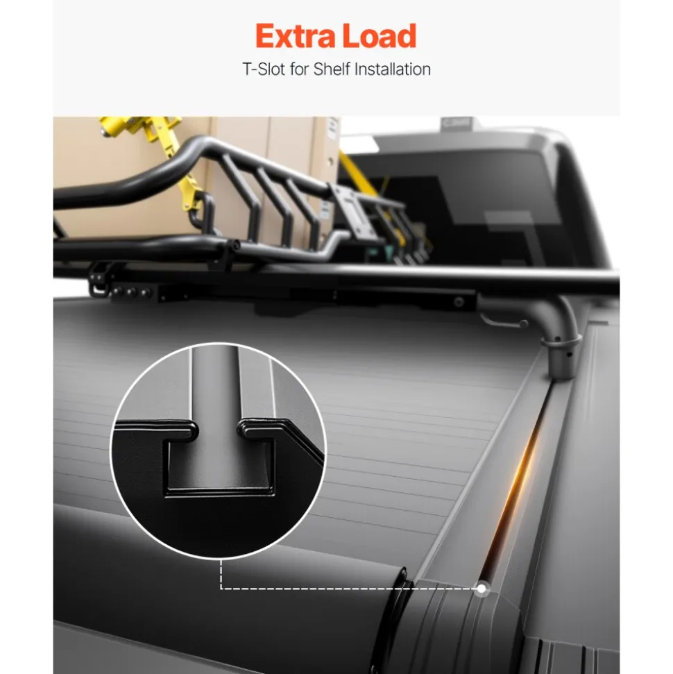 VEVOR Retractable Tonneau Cover, 5.8 ft Hard Tonneau Cover with Built-in Drainage Pipe for 2021-2024 Chevy/GMC Silverado/Sierra 1500 Crew Cab, Customized Hard Tonneau Cover with Double-Lock & T-Slot