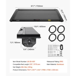VEVOR Retractable Tonneau Cover, 5.8 ft Hard Tonneau Cover with Built-in Drainage Pipe for 2021-2024 Chevy/GMC Silverado/Sierra 1500 Crew Cab, Customized Hard Tonneau Cover with Double-Lock & T-Slot