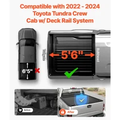 VEVOR Retractable Tonneau Cover, 5.5 ft Hard Tonneau Cover with Built-in Drainage Pipe for 2022 - 2024 Toyota Tundra Crew Cab w/ Deck Rail System , Hard Tonneau Cover with Double-Lock & T-Slot