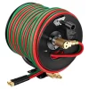 VEVOR Retractable Welding Hose Reel, Hand Crank Manual Rewind Hose Reel with 1/4 Inch x 100FT Twin Oxygen Acetylene Rubber Hose Max 300PSI - T Grade, Ceiling/Wall Mount Steel Reel for Workshop Garages