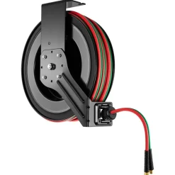 VEVOR Retractable Welding Hose Reel, 1/4 Inch x 100FT Twin Oxygen Acetylene Rubber Hose Max 300PSI - R Grade, Ceiling/Wall Mount Heavy Duty Steel Hose Reel Auto-Rewind, Ideal for Workshops Garages