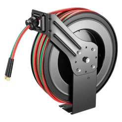 VEVOR Retractable Welding Hose Reel, 1/4 Inch x 100FT Twin Oxygen Acetylene Rubber Hose Max 300PSI - R Grade, Ceiling/Wall Mount Heavy Duty Steel Hose Reel Auto-Rewind, Ideal for Workshops Garages