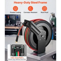VEVOR Retractable Welding Hose Reel, 1/4 Inch x 100FT Twin Oxygen Acetylene Rubber Hose Max 300PSI - R Grade, Ceiling/Wall Mount Heavy Duty Steel Hose Reel Auto-Rewind, Ideal for Workshops Garages