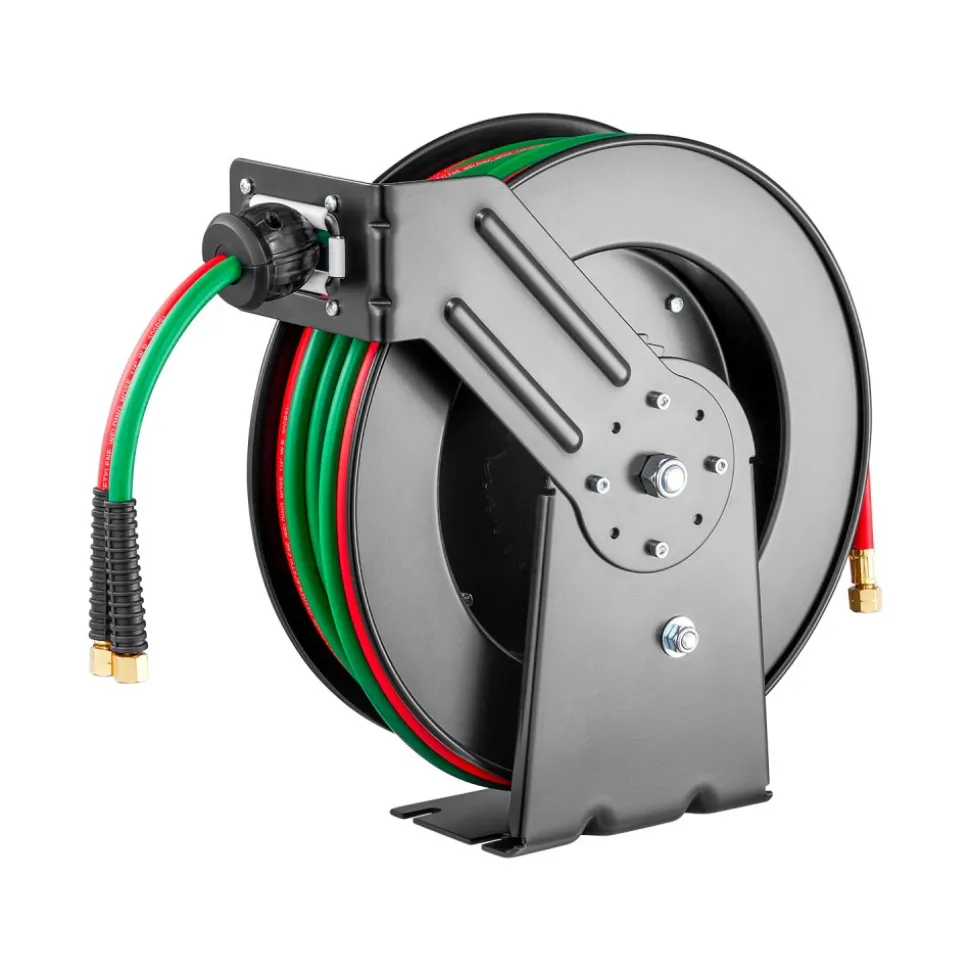VEVOR Retractable Welding Hose Reel, 1/4-Inch x 50FT Twin Oxygen Acetylene Rubber Hose Max 300PSI - R Grade, Ceiling/Wall Mount Heavy Duty Steel Hose Reel Auto-Rewind, Ideal for Workshops Garages
