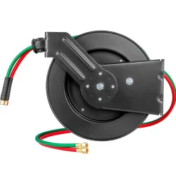 VEVOR Retractable Welding Hose Reel, 1/4-Inch x 50FT Twin Oxygen Acetylene Rubber Hose Max 300PSI - R Grade, Ceiling/Wall Mount Heavy Duty Steel Hose Reel Auto-Rewind, Ideal for Workshops Garages