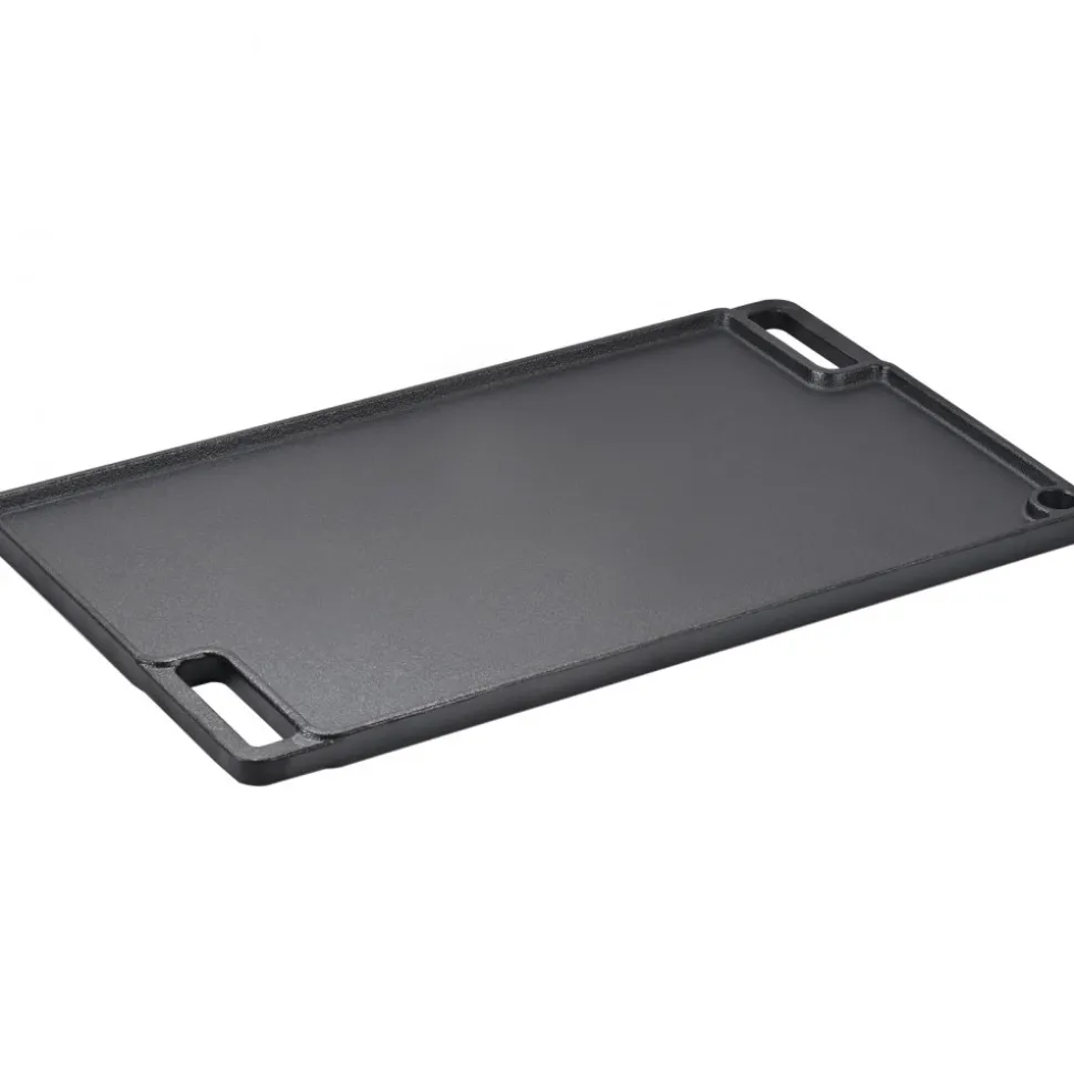 VEVOR Reversible Grill/Griddle, 9.7"x16.7" Pre-Seasoned Cast Iron Griddle, Rectangular Double Burner Griddle Pan, Non-Stick Family Pan Cookware with Handles, Flat Top Plate for BBQ, Gas Grill, Black
