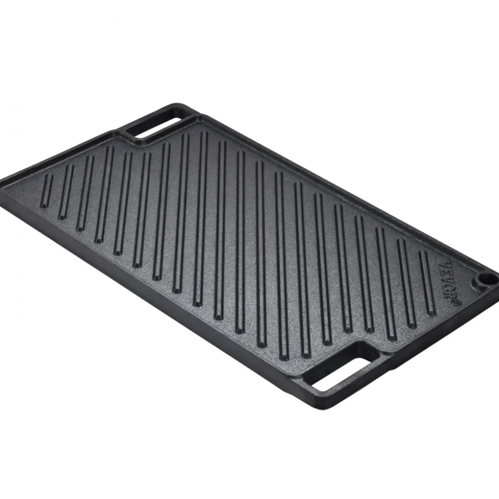 VEVOR Reversible Grill/Griddle, 9.7"x16.7" Pre-Seasoned Cast Iron Griddle, Rectangular Double Burner Griddle Pan, Non-Stick Family Pan Cookware with Handles, Flat Top Plate for BBQ, Gas Grill, Black