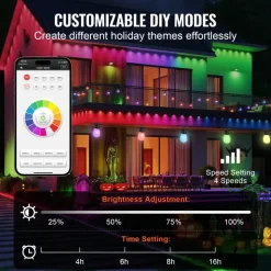 VEVOR RGB Outdoor String Lights, 100FT, Outside Patio Lights with APP Control 30 Bulbs, 15 Single-Color Adjustable Brightness Time Setting, Waterproof Hanging Lights for Halloween Decoration Christmas