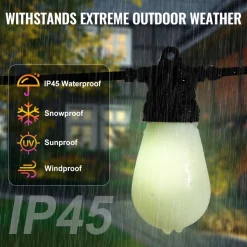 VEVOR RGB Outdoor String Lights, 50FT, Outside Patio Lights with APP Control 15 Bulbs, 15 Single-Color Adjustable Brightness Time Setting, Waterproof Hanging Lights for Halloween Decorations Christmas