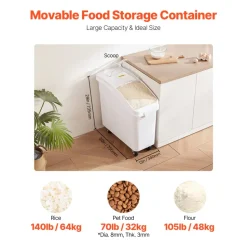 VEVOR Rice Storage Container, 21Gallon/80L Capacity Large Dog Food Dispenser Bin, Kitchen Ingredient Grain Cereal Flour Bin, Pet food Containers with Wheels, Scoop, and Airtight Lid, 1 Pack