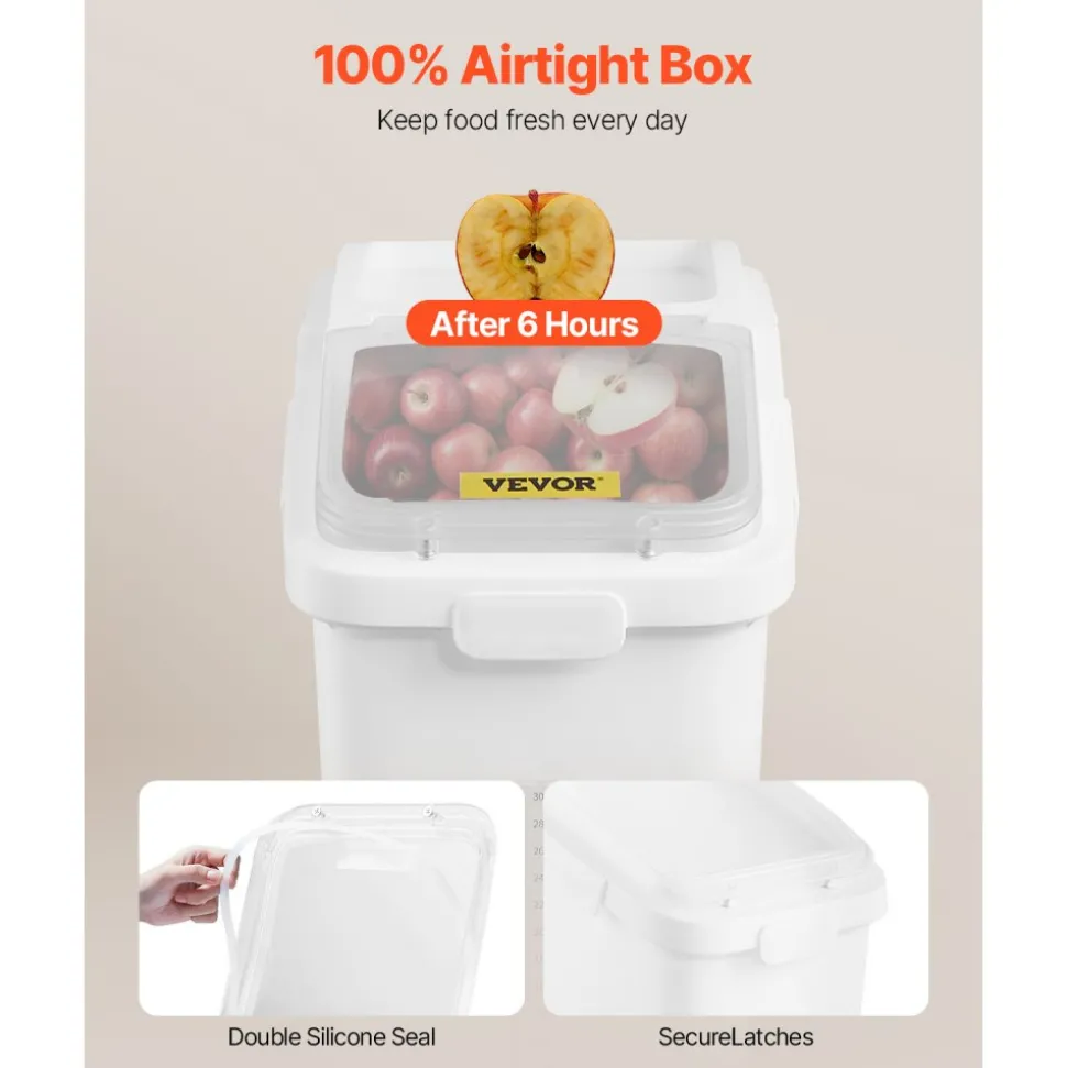 VEVOR Rice Storage Container, 3.5Gal/15Lx2 + 4.5Gal/20Lx2 Large Dog Food Dispenser Bin, Kitchen Ingredient Grain Cereal Bin, Pet food Containers with Wheels, 4 Measuring Cups, Airtight Lid, 4 Pack