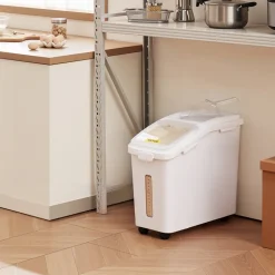VEVOR Rice Storage Container, 3.5Gal/15Lx2 + 4.5Gal/20Lx2 Large Dog Food Dispenser Bin, Kitchen Ingredient Grain Cereal Bin, Pet food Containers with Wheels, 4 Measuring Cups, Airtight Lid, 4 Pack