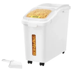 VEVOR Rice Storage Container, 3.5Gal/15Lx2 + 4.5Gal/20Lx2 Large Dog Food Dispenser Bin, Kitchen Ingredient Grain Cereal Bin, Pet food Containers with Wheels, 4 Measuring Cups, Airtight Lid, 4 Pack