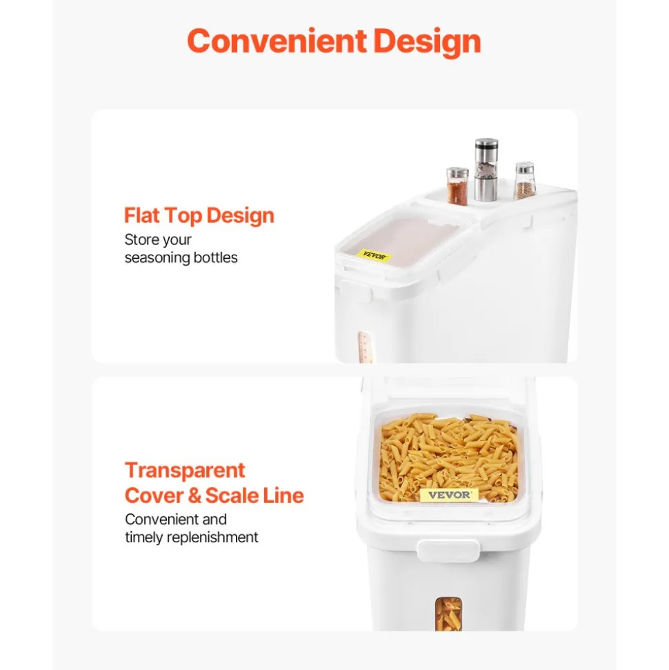 VEVOR Rice Storage Container, 3.5Gal/15Lx2 + 4.5Gal/20Lx2 Large Dog Food Dispenser Bin, Kitchen Ingredient Grain Cereal Bin, Pet food Containers with Wheels, 4 Measuring Cups, Airtight Lid, 4 Pack