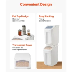 VEVOR Rice Storage Container, 4.5Gallon/20L x2 Capacity Large Dog Food Dispenser Bin, Kitchen Ingredient Grain Cereal Flour Bin, Pet food Containers with Wheels, 2 Measuring Cups, Airtight Lid, 2 Pack