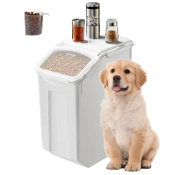 VEVOR Rice Storage Container, 4.5Gallon/20L Capacity Large Dog Food Dispenser Bin, Kitchen Ingredient Grain Cereal Flour Bin, Pet food Containers with Wheels, Measuring Cup, Airtight Lid, 1 Pack