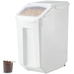 VEVOR Rice Storage Container, 4.5Gallon/20L Capacity Large Dog Food Dispenser Bin, Kitchen Ingredient Grain Cereal Flour Bin, Pet food Containers with Wheels, Measuring Cup, Airtight Lid, 1 Pack