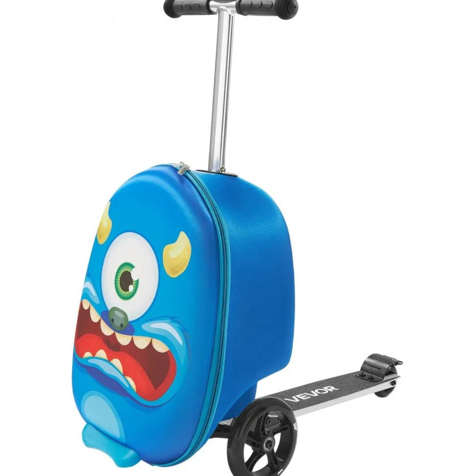 VEVOR Ride-on Luggage, 20 L Capacity, 20 Inches Kids Scooter Suitcase with Flash PU Wheels, Adjustable Handle & TPR Non-Slip Grip, Foldable & Lightweight Scooter Luggage for Kids Aged 5+, Blue