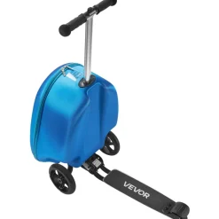 VEVOR Ride-on Luggage, 20 L Capacity, 20 Inches Kids Scooter Suitcase with Flash PU Wheels, Adjustable Handle & TPR Non-Slip Grip, Foldable & Lightweight Scooter Luggage for Kids Aged 5+, Blue