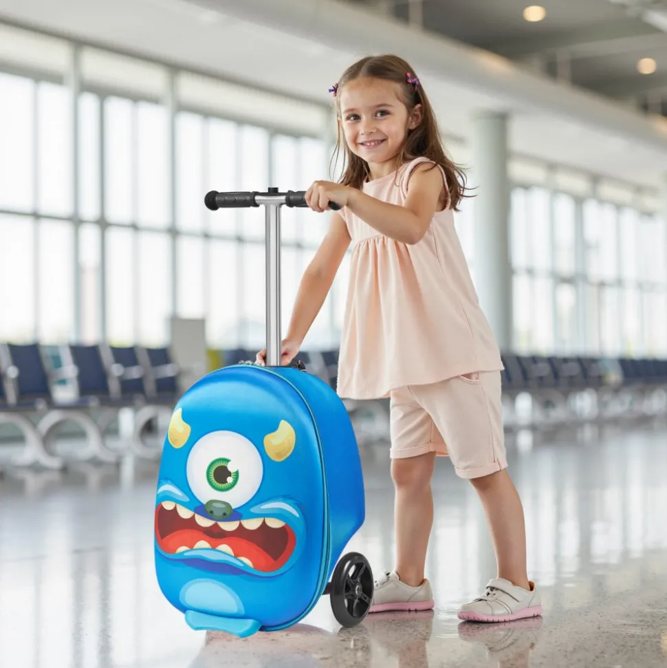 VEVOR Ride-on Luggage, 20 L Capacity, 20 Inches Kids Scooter Suitcase with Flash PU Wheels, Adjustable Handle & TPR Non-Slip Grip, Foldable & Lightweight Scooter Luggage for Kids Aged 5+, Blue