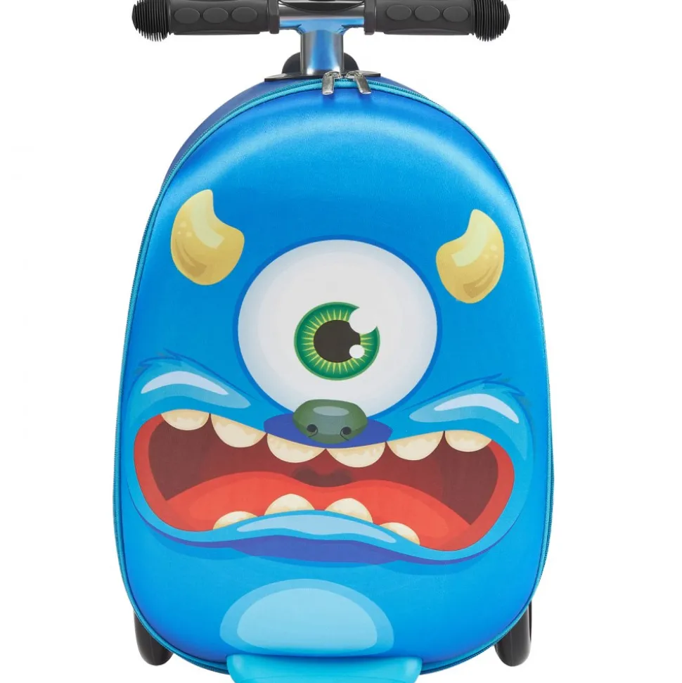 VEVOR Ride-on Luggage, 20 L Capacity, 20 Inches Kids Scooter Suitcase with Flash PU Wheels, Adjustable Handle & TPR Non-Slip Grip, Foldable & Lightweight Scooter Luggage for Kids Aged 5+, Blue
