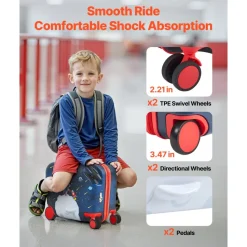 VEVOR Ride-on Luggage, 20 L Capacity, 20 Inches Kids Scooter Suitcase with Flash PU Wheels, Adjustable Handle & TPR Non-Slip Grip, Foldable & Lightweight Scooter Luggage for Kids Aged 5+, Pink