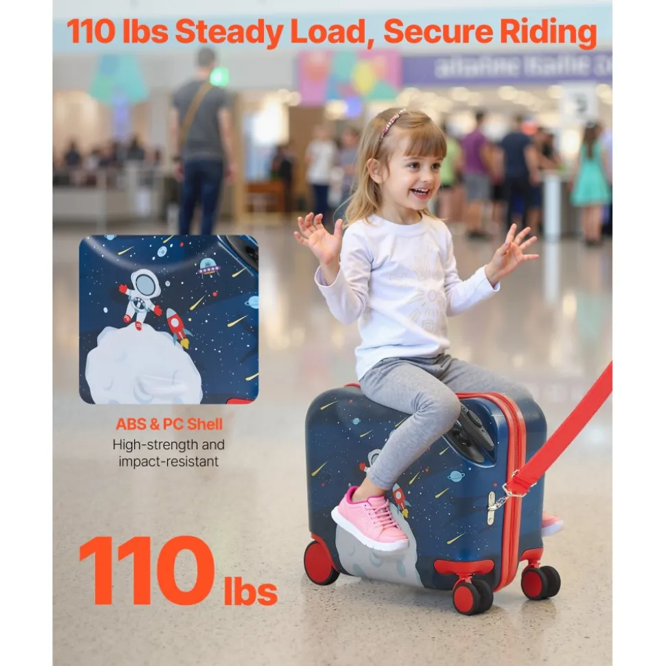 VEVOR Ride-on Luggage, 26 L Capacity, 18 Inches Tow Along Toddler Carry on Luggage with Wheels, Adjustable Shoulder Strap, Lightweight Kids Riding Suitcase for Boys & Girls Aged 3+, Blue & White