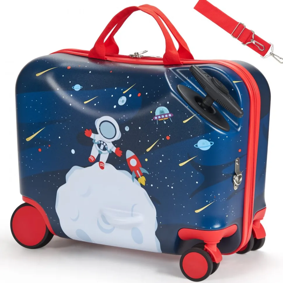 VEVOR Ride-on Luggage, 26 L Capacity, 18 Inches Tow Along Toddler Carry on Luggage with Wheels, Adjustable Shoulder Strap, Lightweight Kids Riding Suitcase for Boys & Girls Aged 3+, Blue & White